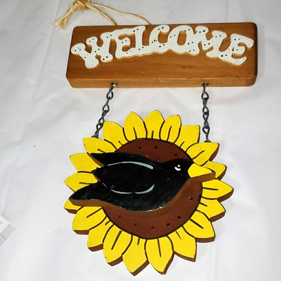 Other - Wooden Black Crow Sunflower Welcome Sign Fall